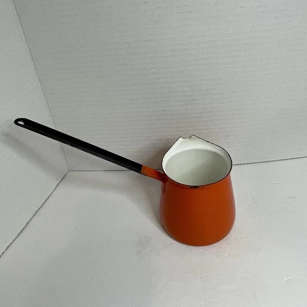 Orange Enamelware Yugoslavia Coffee Ladle Dipper Butter Syrup Warmer w/Spout #6